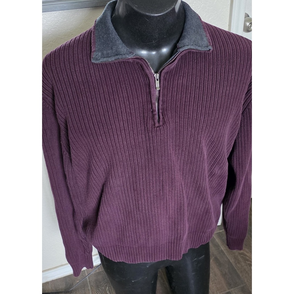 Calvin Klein Mens XXL Burgundy Ribbed 100% Cotton Quarter Zip Sweater